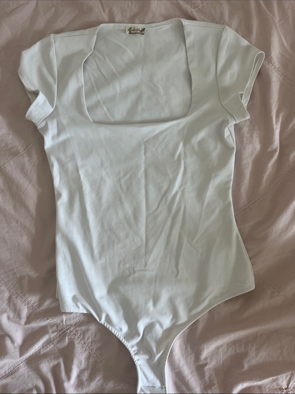 Free People White Square-Neck Short Sleeve Bodysuit